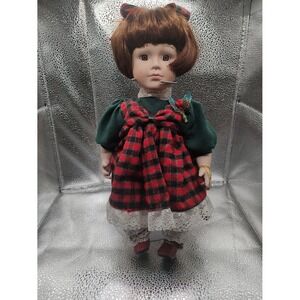 Brinns 1991 Authentic Collectible Edition Doll Red Plaid Dress Victorian Style